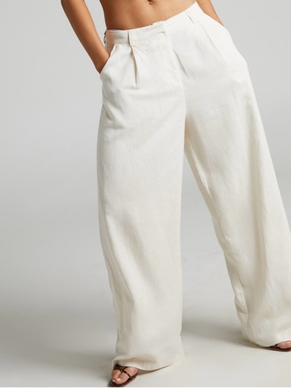 Lioness Wide Leg Linen Pants in Ivory